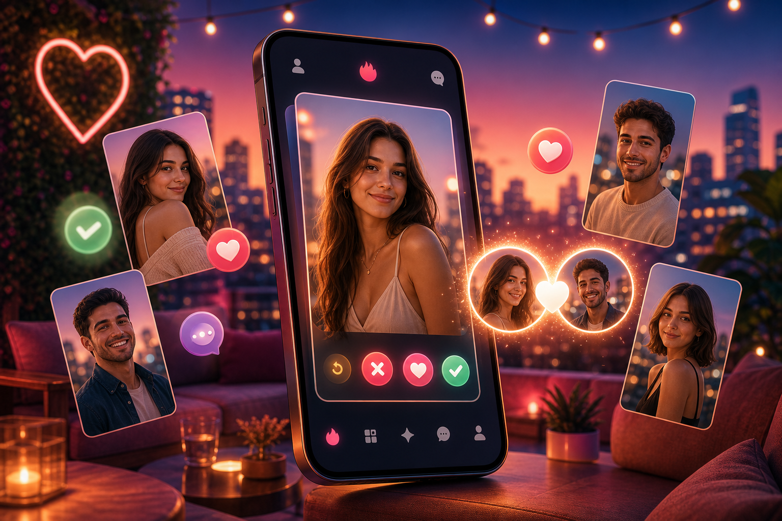 PIex dating app profile cards and match preview